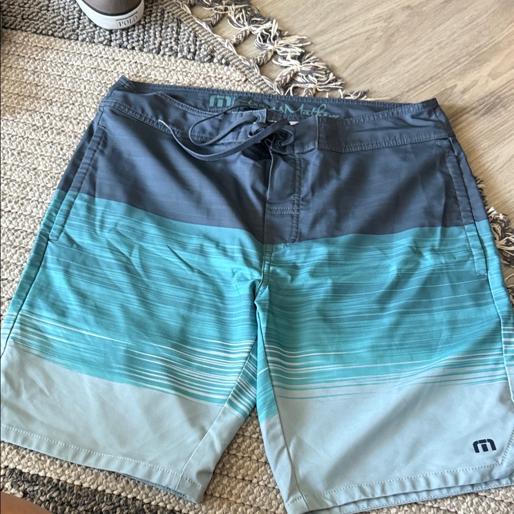 Travis Mathew Teal and Gray Board Shorts